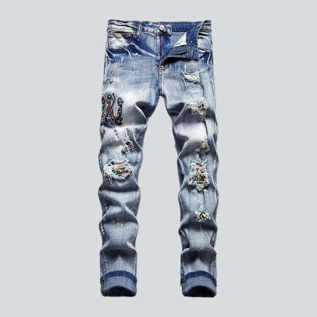Color letter embroidery men's jeans | Jeans4you.shop