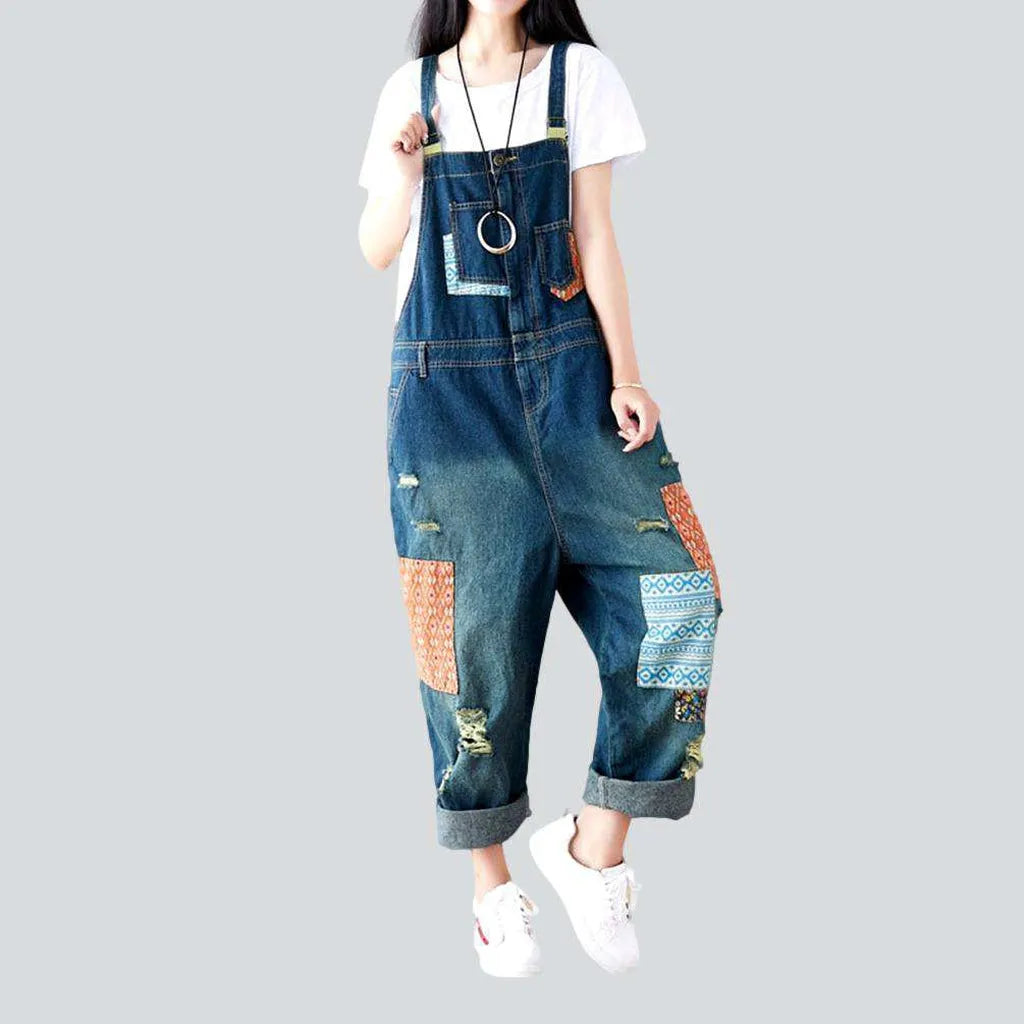 Color rectangle patchwork denim jumpsuit | Jeans4you.shop