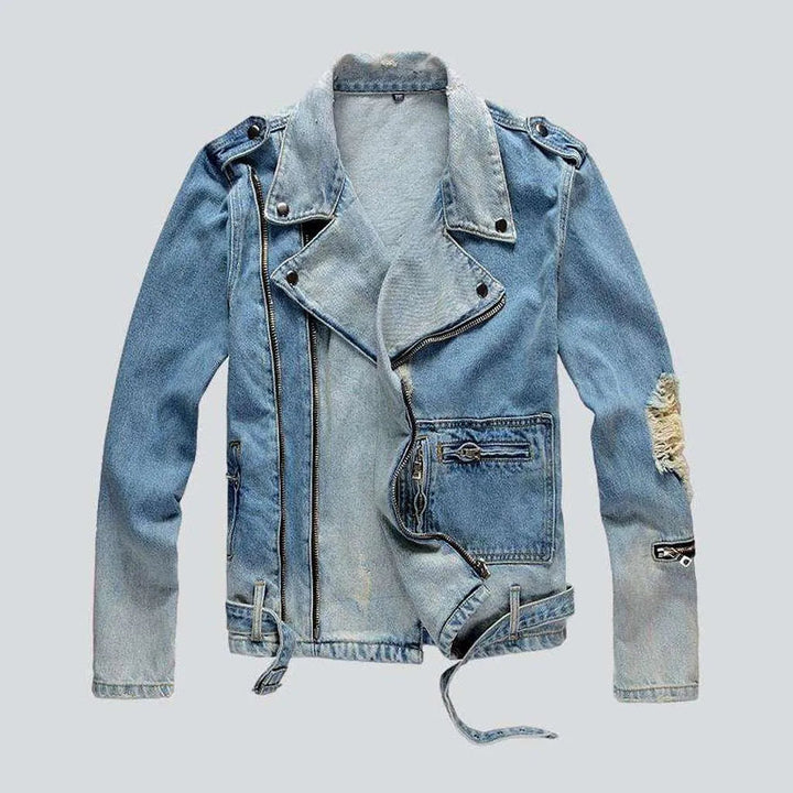 Contrast blue biker denim jacket | Jeans4you.shop