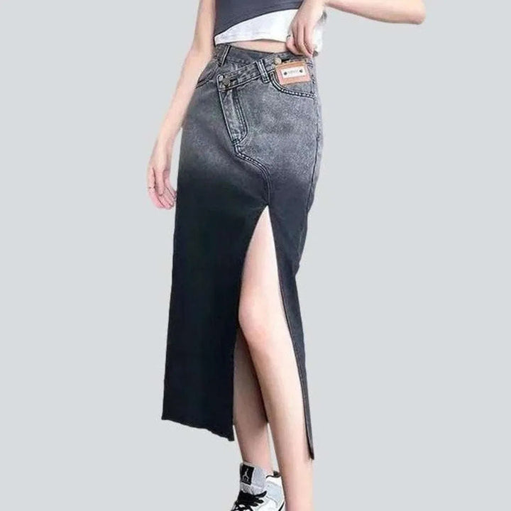 Contrast color slit denim skirt | Jeans4you.shop