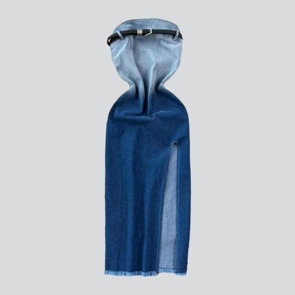 Contrast slit strapless denim dress | Jeans4you.shop