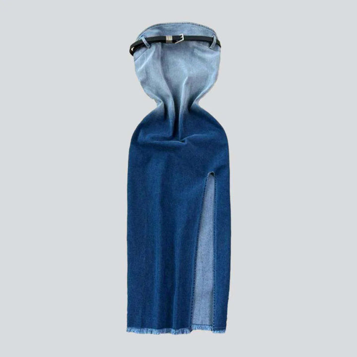 Contrast slit strapless denim dress | Jeans4you.shop