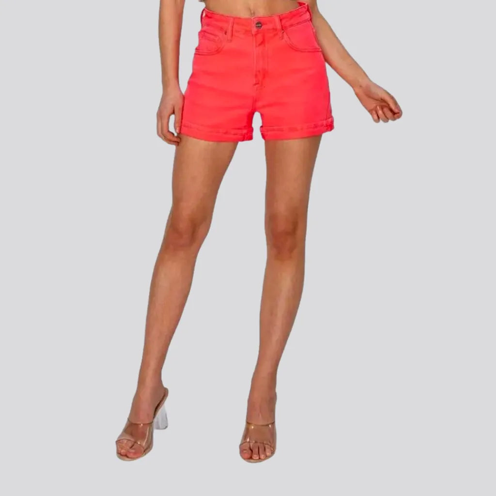 Coral-color women's denim shorts | Jeans4you.shop