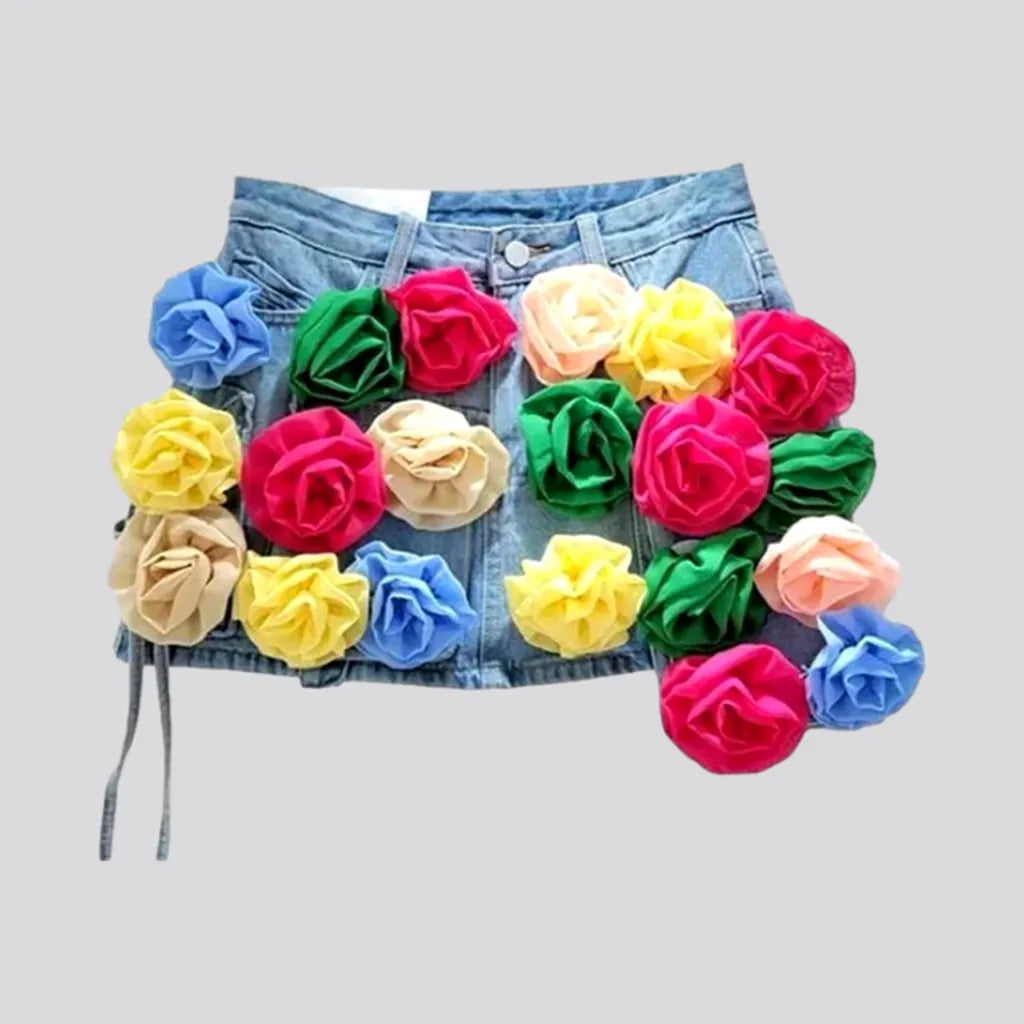 Cotton-flowers denim skort
 for ladies | Jeans4you.shop