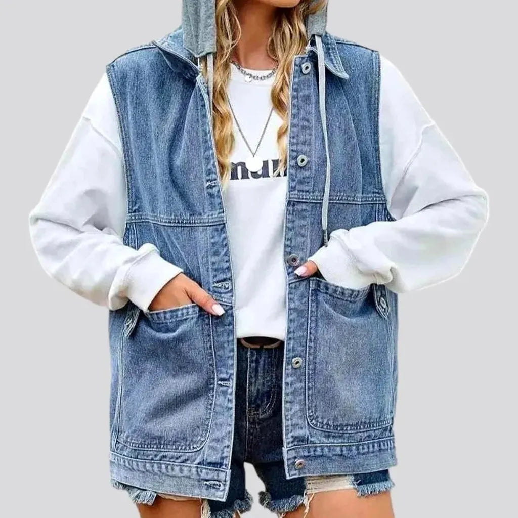 Cotton-sleeves hooded denim jacket
 for ladies | Jeans4you.shop