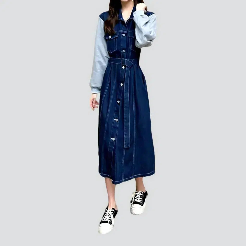 Cotton-sleeves long denim dress
 for women | Jeans4you.shop