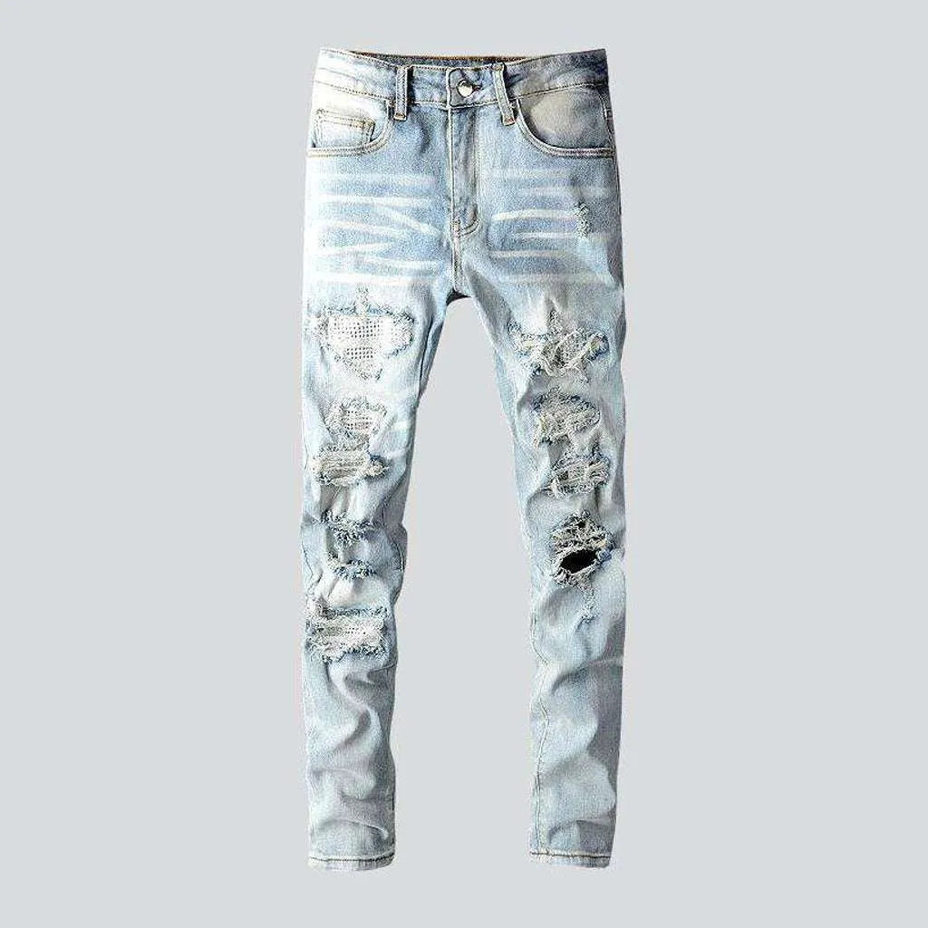 Crystal-embellished patchwork men's jeans | Jeans4you.shop