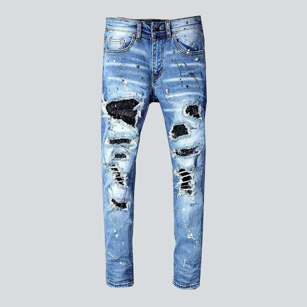 Crystal patchwork painted men's jeans | Jeans4you.shop