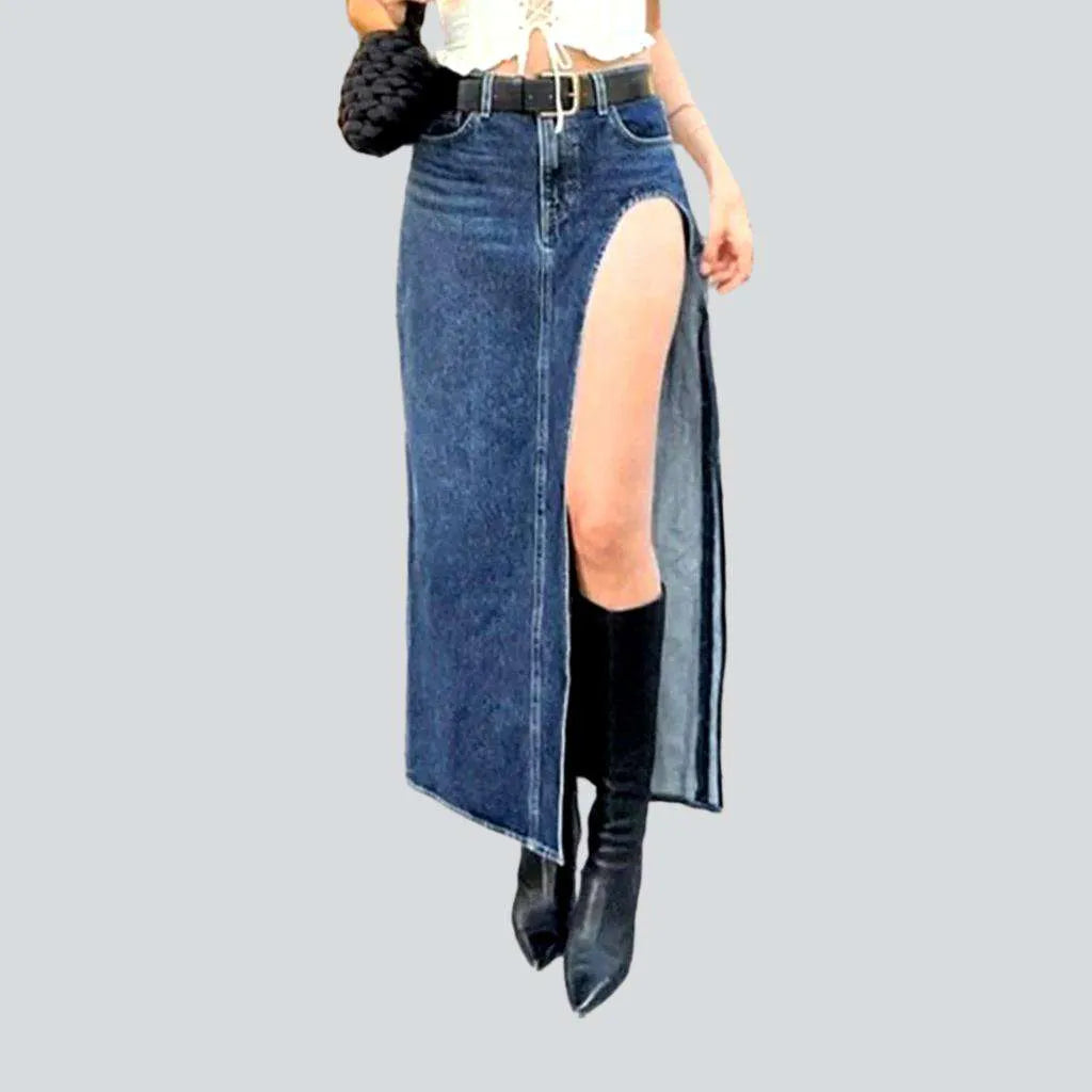 Cut-out leg long denim skirt | Jeans4you.shop