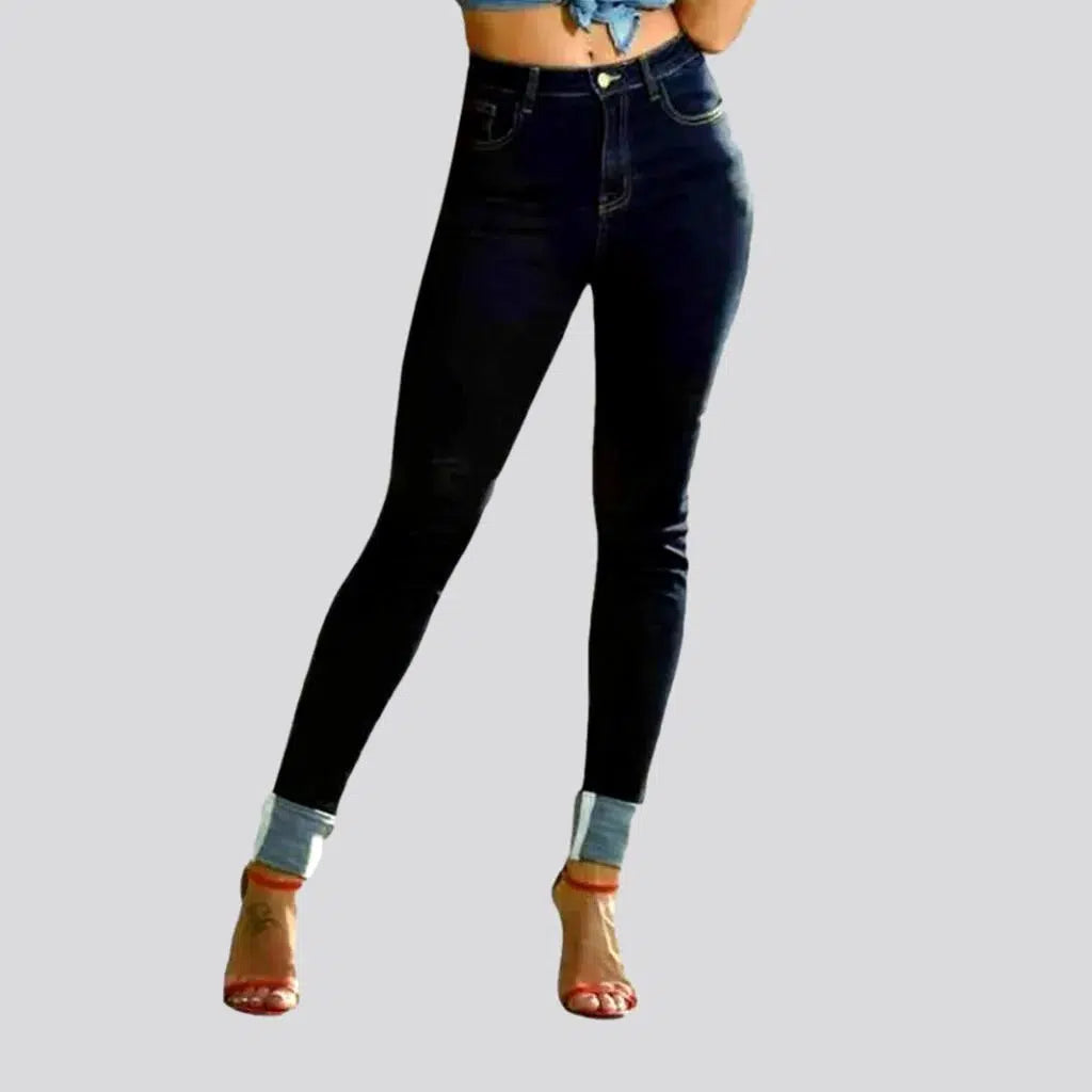 Dark-blue women's folded-hem jeans | Jeans4you.shop
