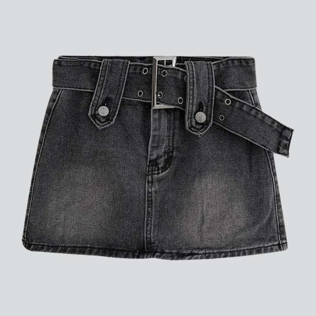 Dark denim skirt with belt | Jeans4you.shop