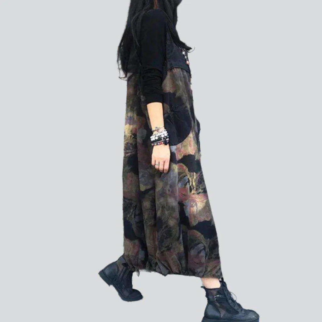 Dark flower print denim jumpsuit | Jeans4you.shop
