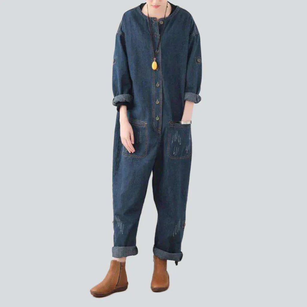 Dark wash baggy denim overall | Jeans4you.shop