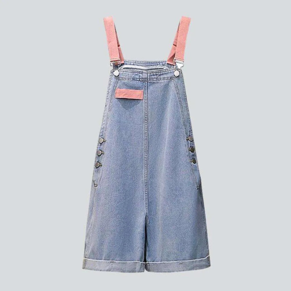 Denim romper with pink suspenders | Jeans4you.shop