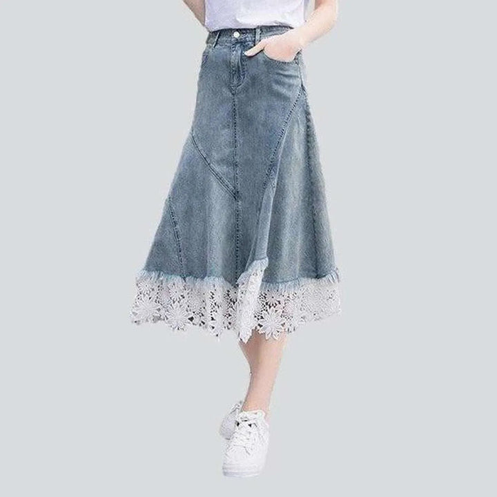 Denim skirt decorated with lace | Jeans4you.shop
