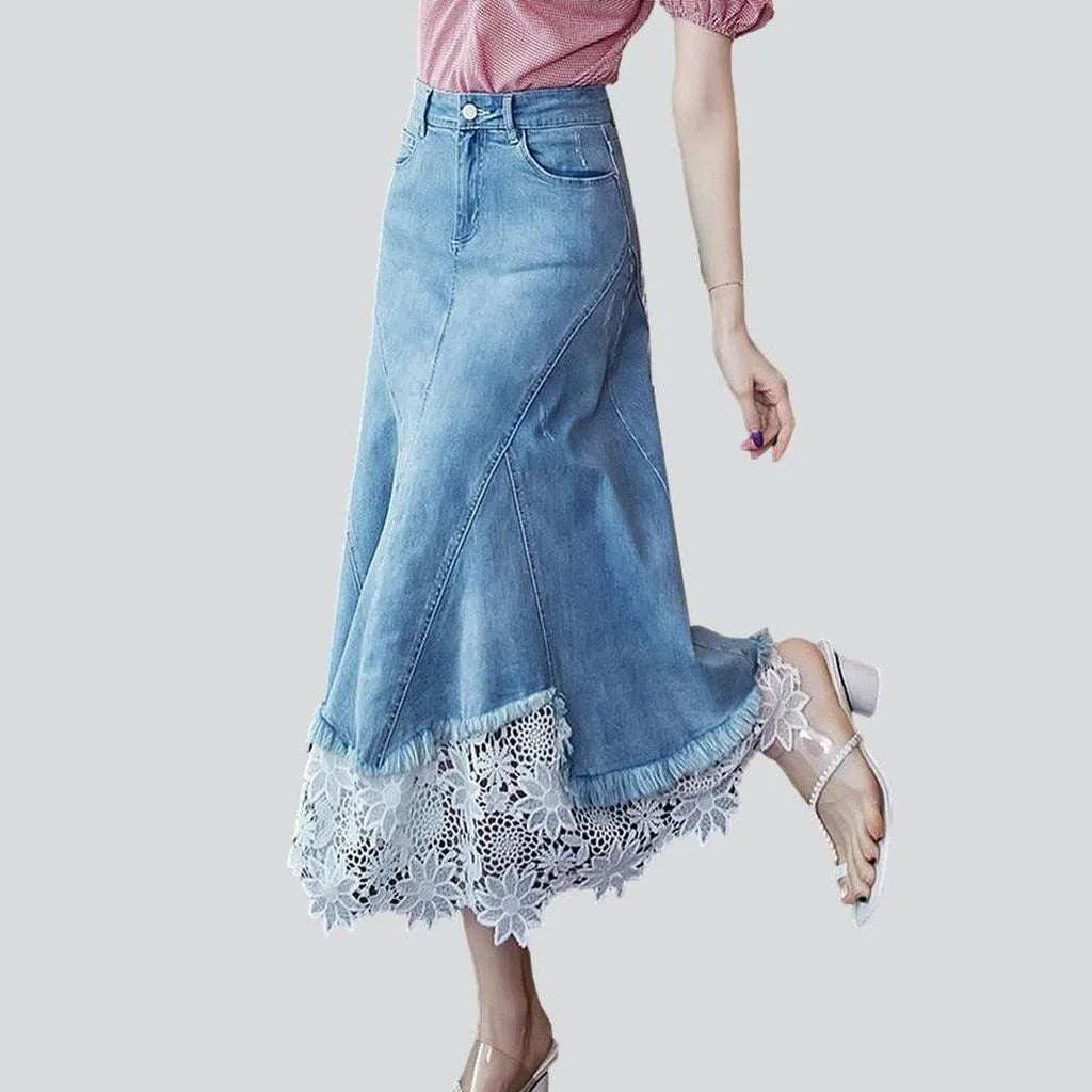 Denim skirt embroidered with lace | Jeans4you.shop