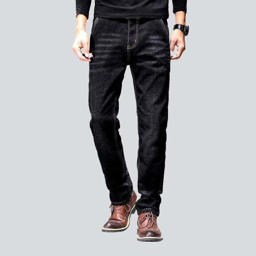 Diagonal pocket black men's jeans | Jeans4you.shop