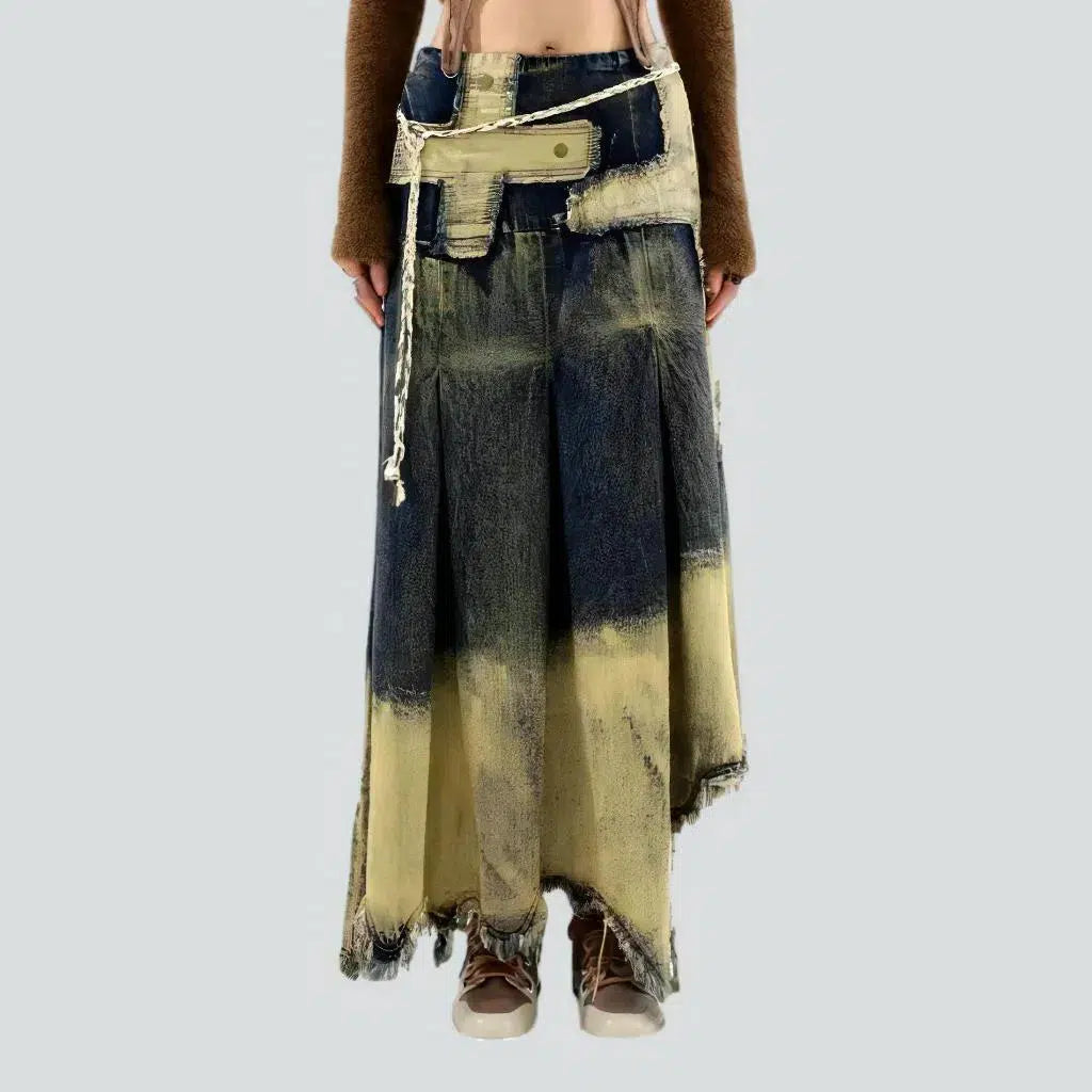 Dip-dyed embroidered jeans skirt
 for ladies | Jeans4you.shop