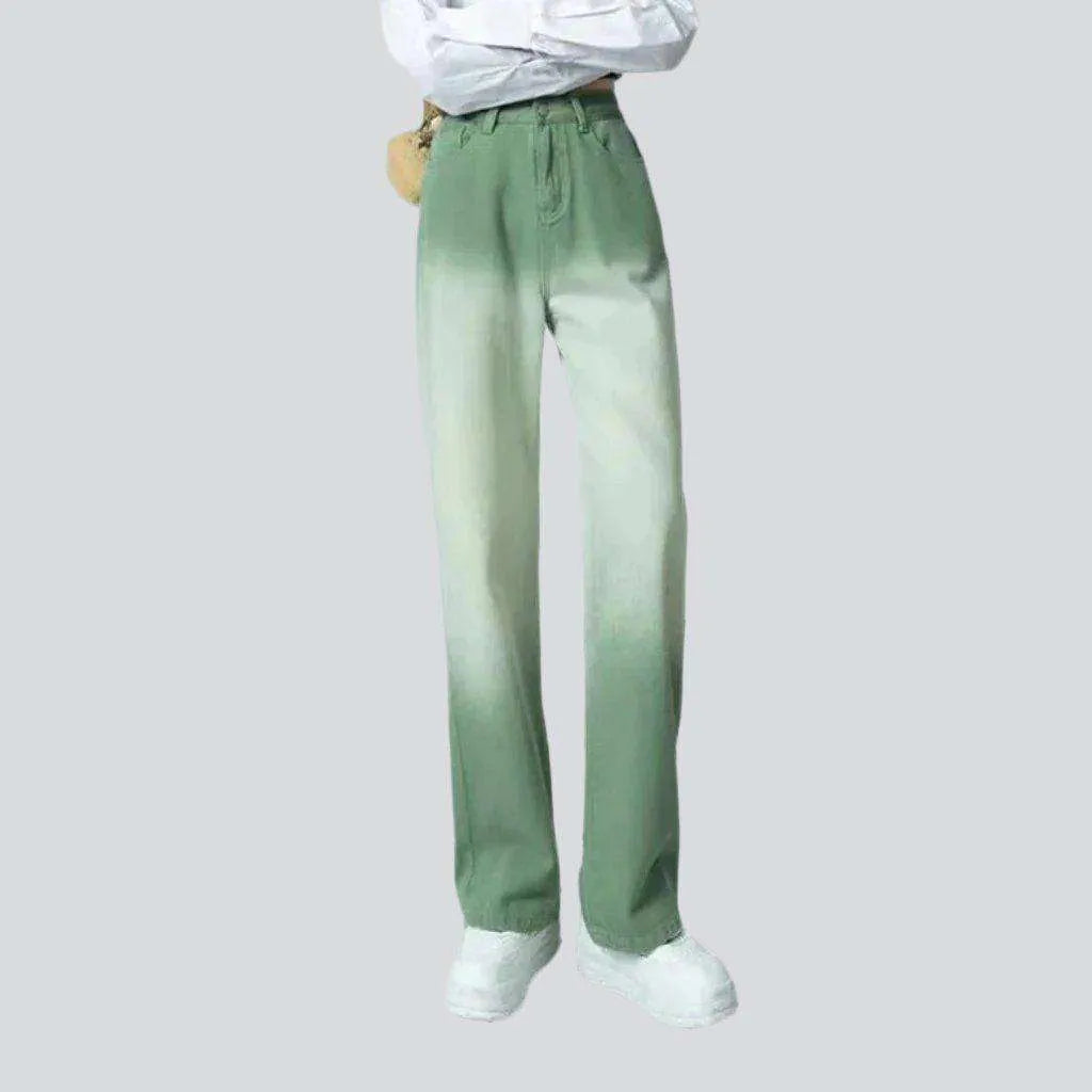Dip-dyed green baggy women's jeans | Jeans4you.shop
