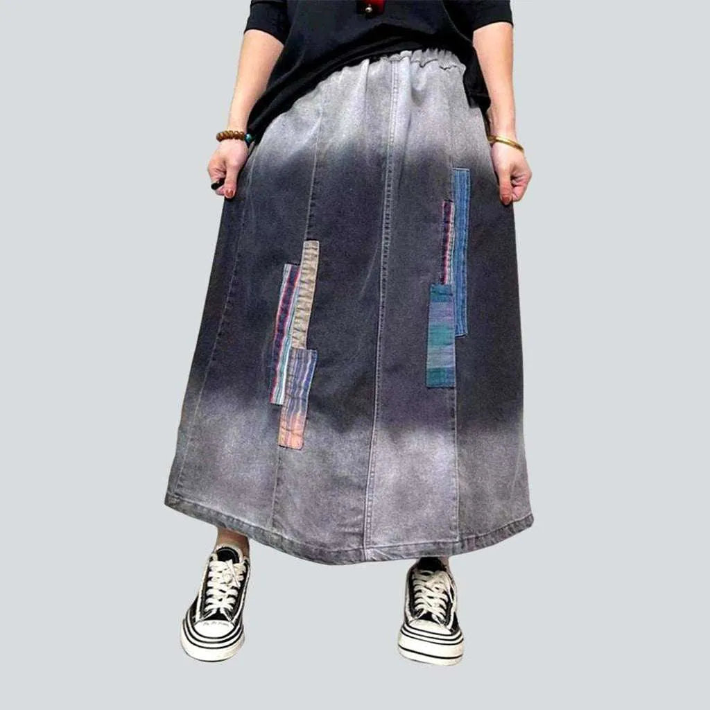 Dip-dyed patched long denim skirt | Jeans4you.shop
