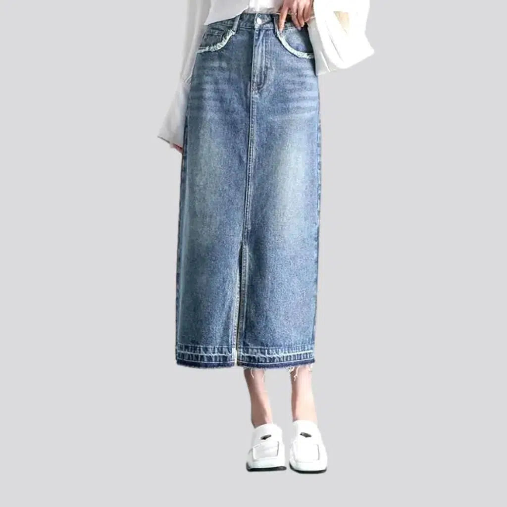 Distressed front-slit women's denim skirt | Jeans4you.shop