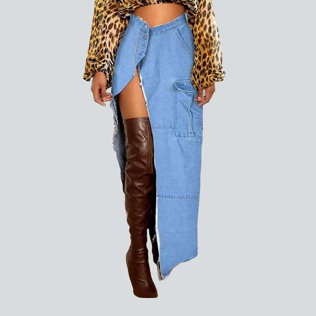 Distressed high slit denim skirt | Jeans4you.shop