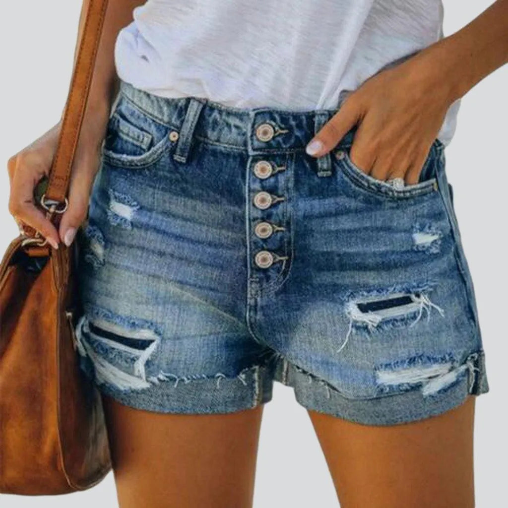 Distressed jeans shorts with buttons | Jeans4you.shop