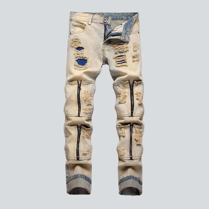 Distressed men's jeans with zippers | Jeans4you.shop