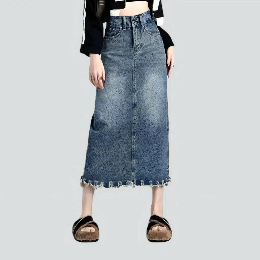 Distressed raw-hem high-waist jean skirt
 for ladies | Jeans4you.shop