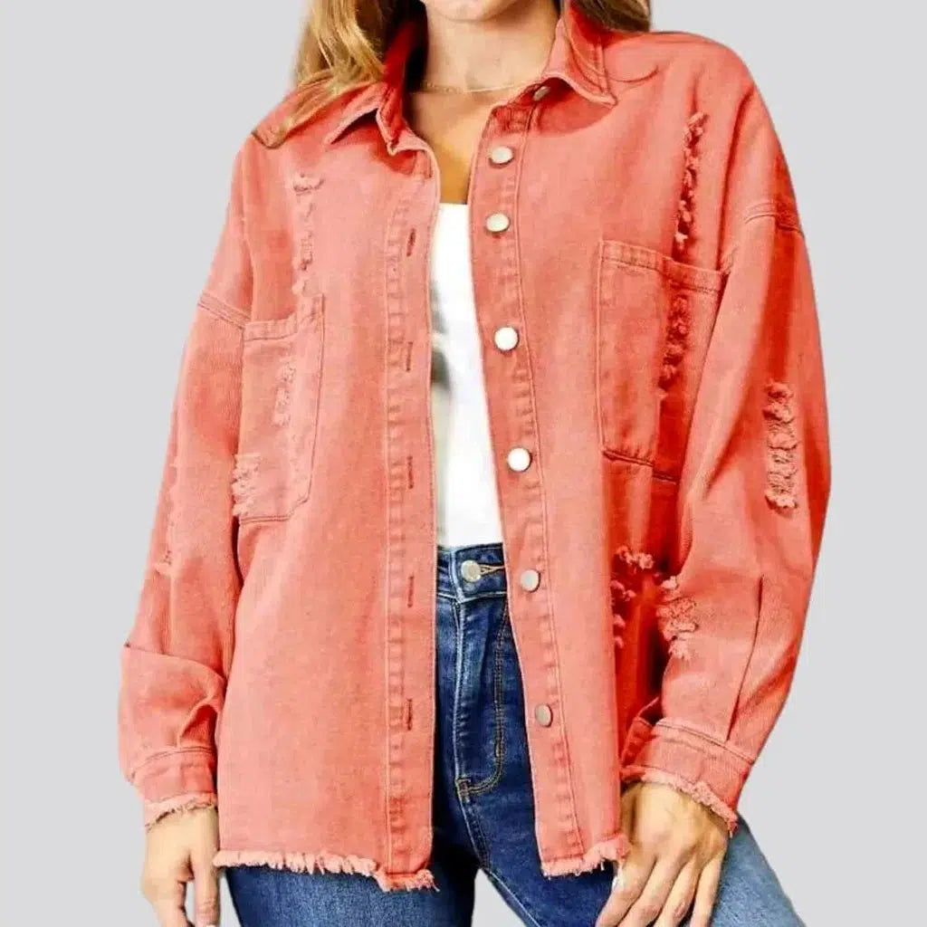 Distressed raw-hem women's denim jacket | Jeans4you.shop