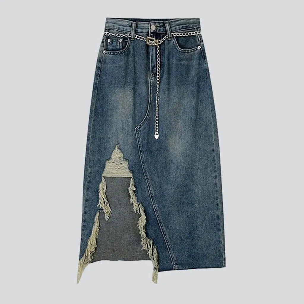 Distressed slit long jean skirt | Jeans4you.shop