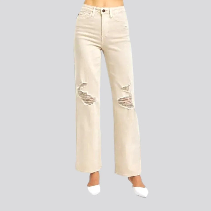 Distressed women's sand jeans | Jeans4you.shop