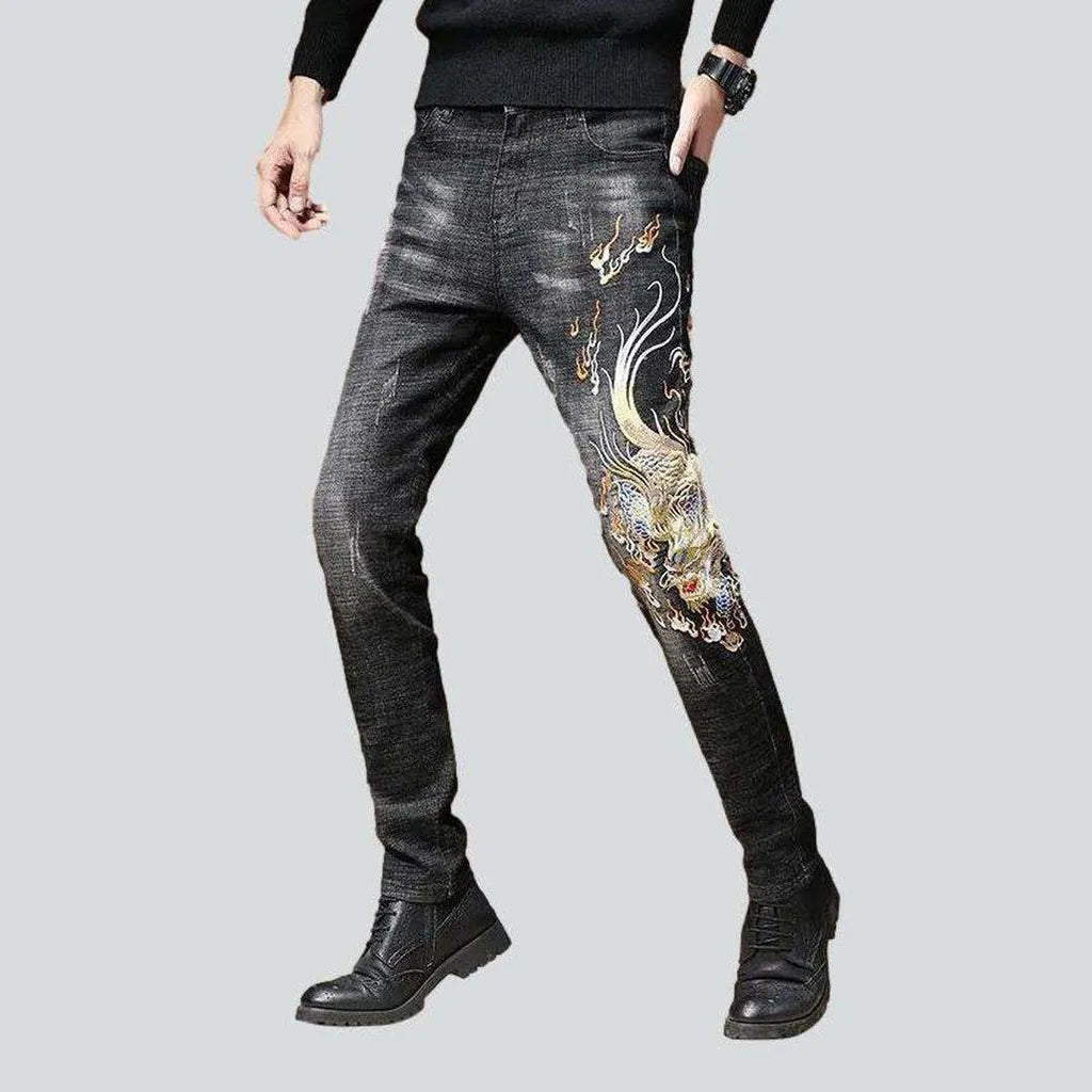 Dragon embroidery men's fashion jeans | Jeans4you.shop