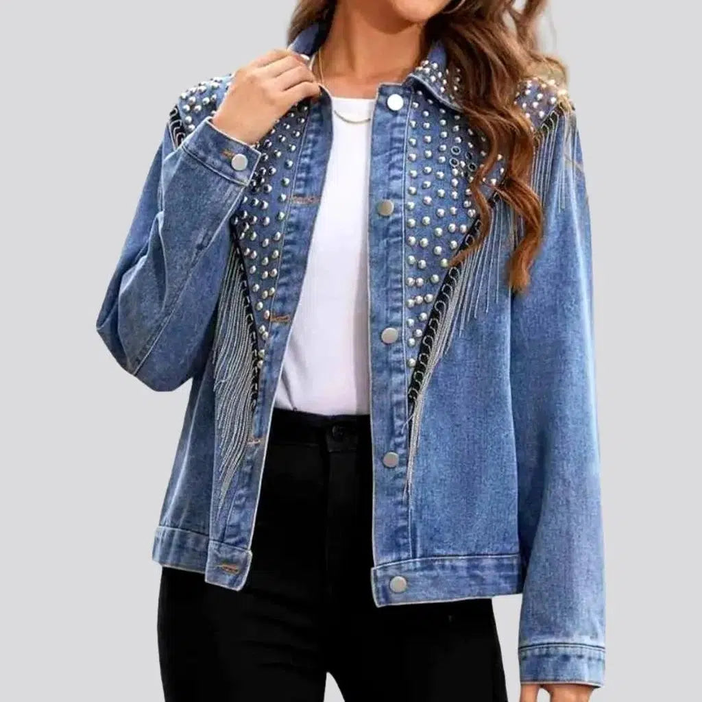 Embellished light-wash denim jacket | Jeans4you.shop