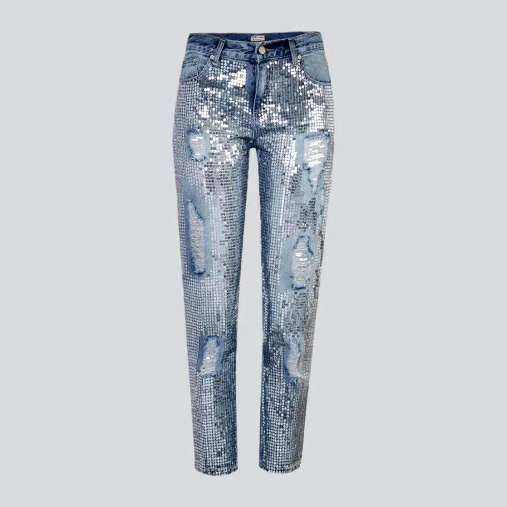 Embellished mid-waist jeans
 for ladies | Jeans4you.shop