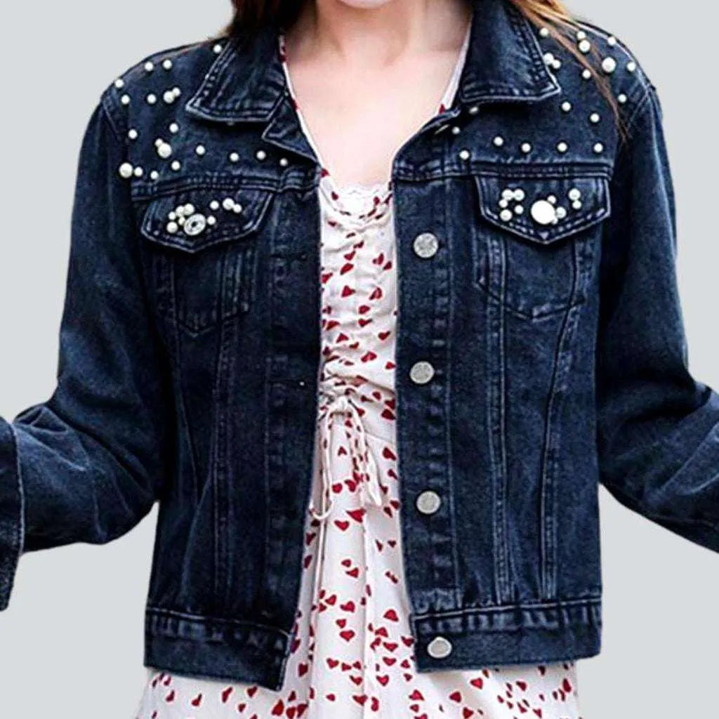 Embellished shoulders women's denim jacket | Jeans4you.shop
