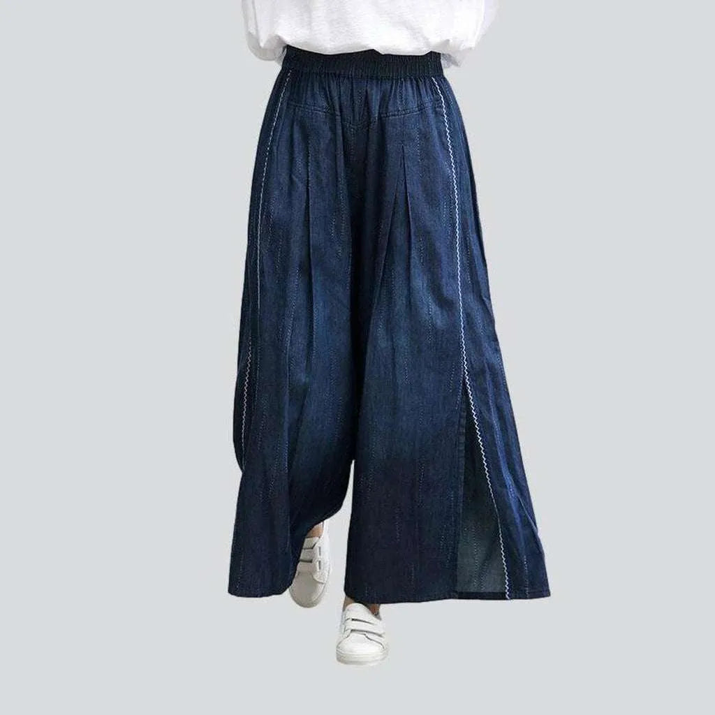 Embroidered bands culottes denim pants | Jeans4you.shop