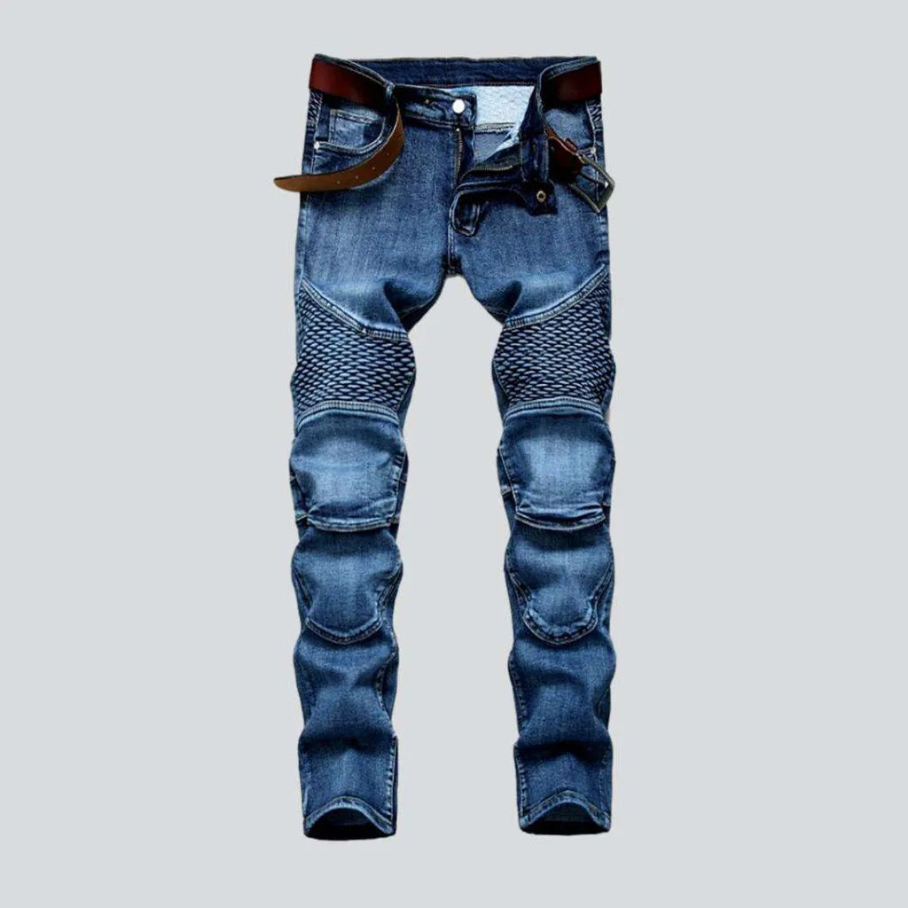 Embroidered blue moto men's jeans | Jeans4you.shop
