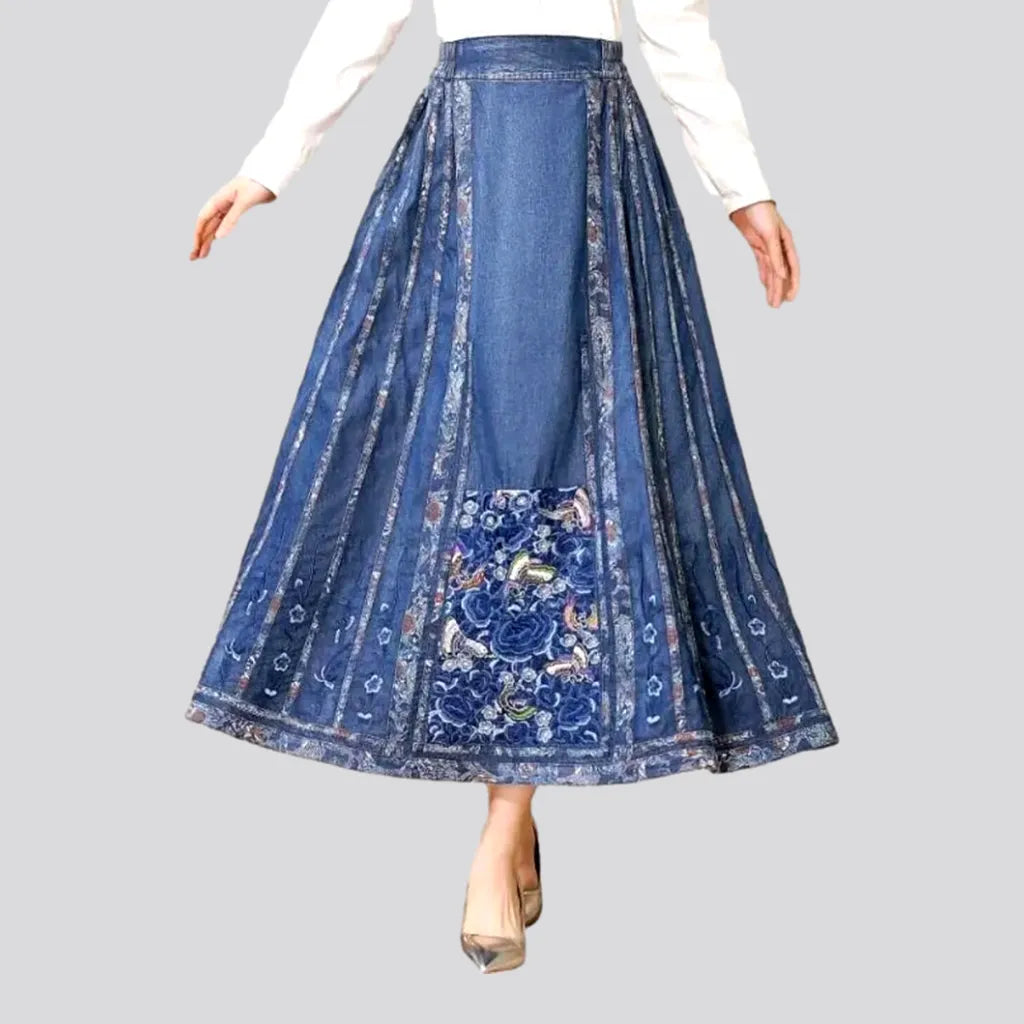 Embroidered boho denim skirt | Jeans4you.shop