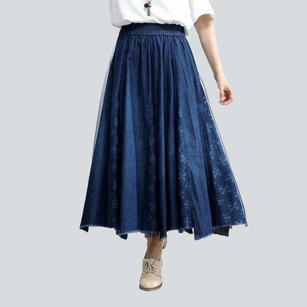 Embroidered elastic waist denim skirt | Jeans4you.shop