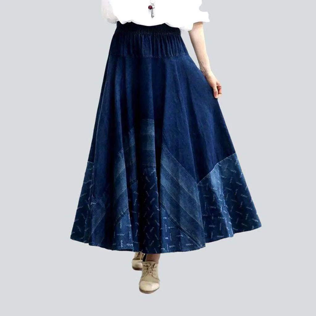 Embroidered flared boho denim skirt | Jeans4you.shop