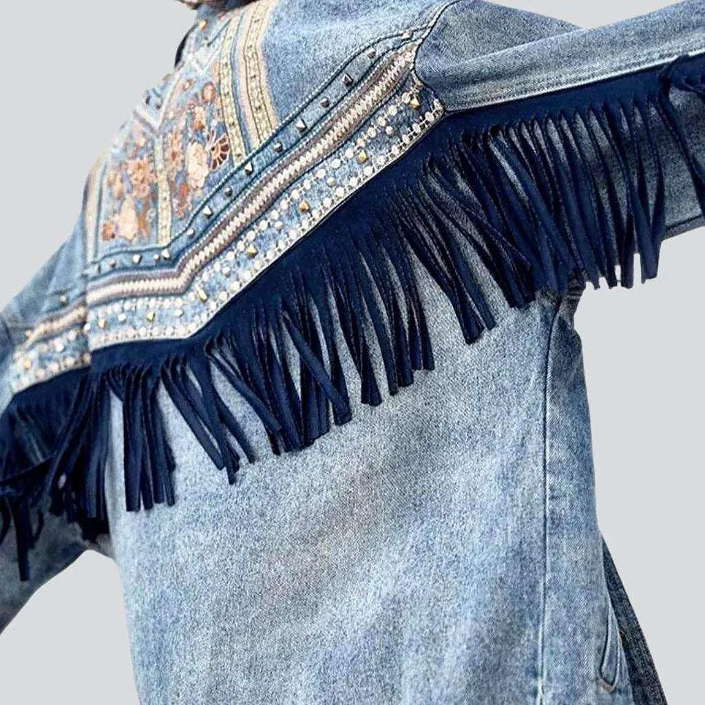 Embroidered fringe denim jacket
 for ladies | Jeans4you.shop