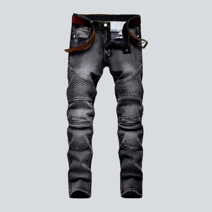 Embroidered grey biker men's jeans | Jeans4you.shop