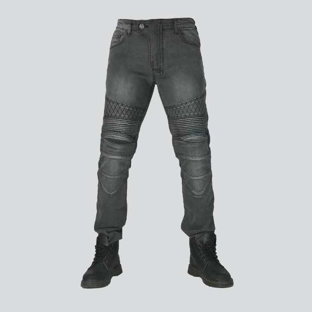 Embroidered grey men's biker jeans | Jeans4you.shop