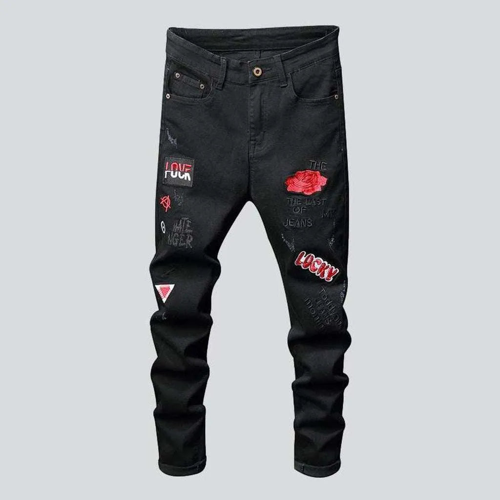 Embroidered men's black jeans | Jeans4you.shop