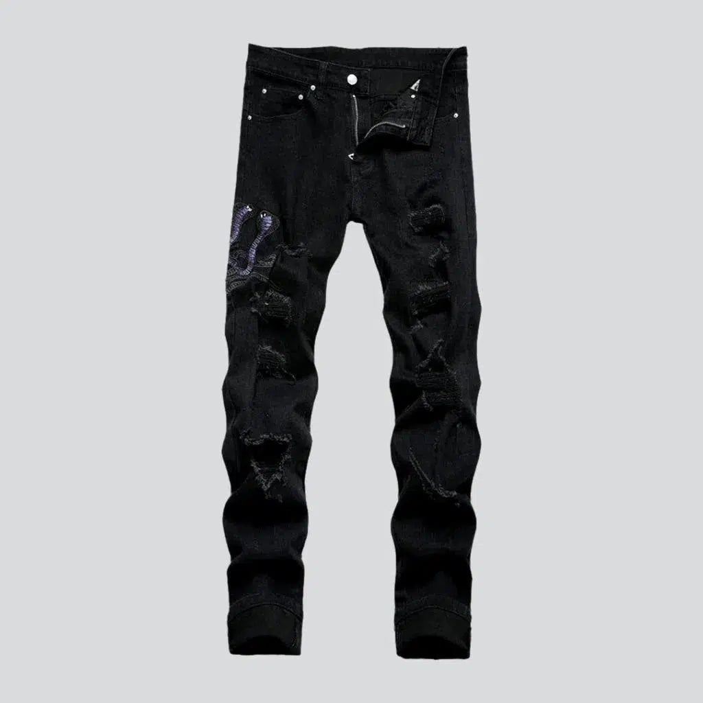 Embroidered men's mid-waist jeans | Jeans4you.shop