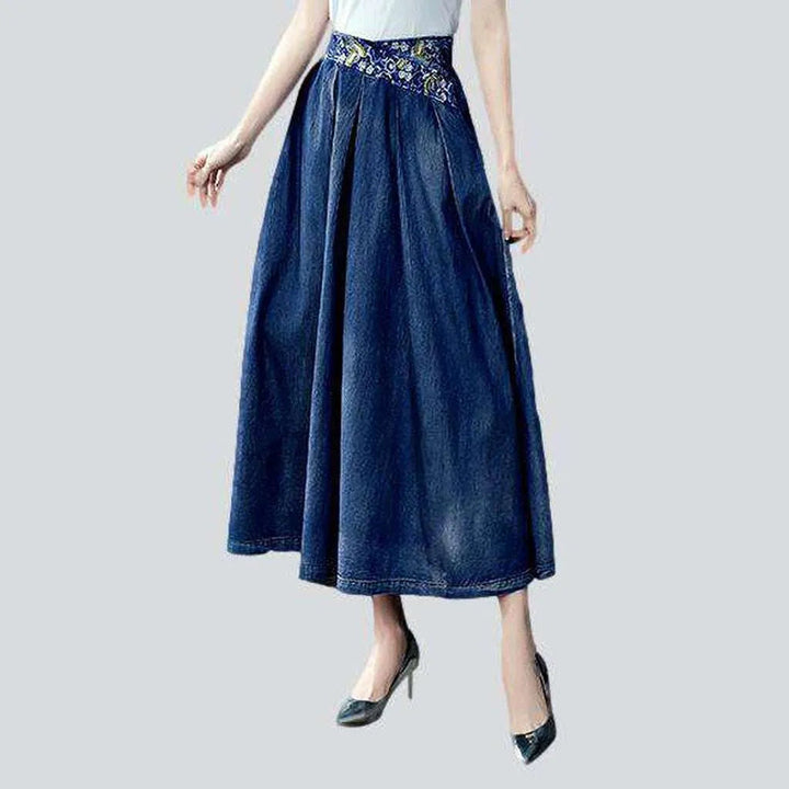 Embroidered waistband long denim skirt | Jeans4you.shop