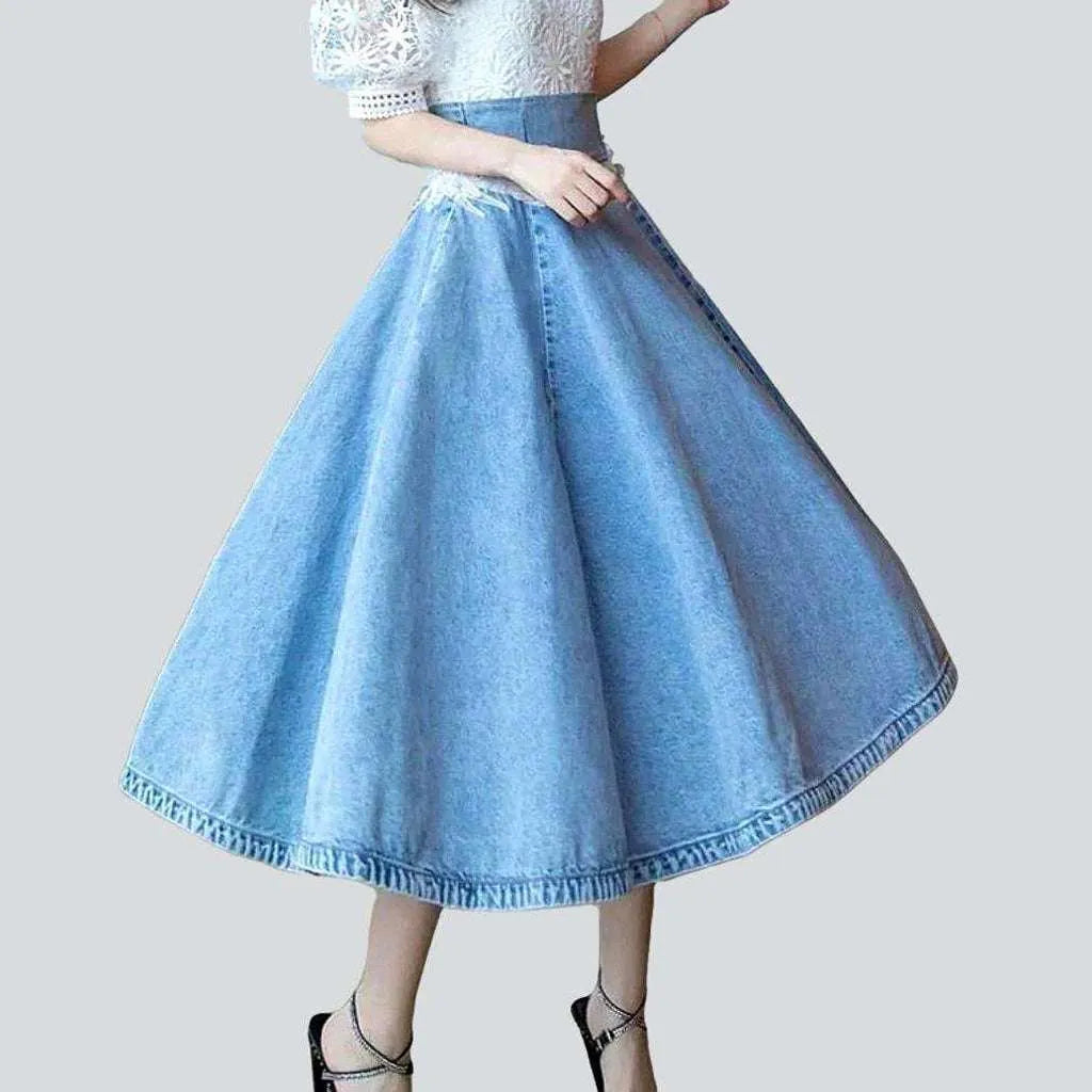 Embroidered waistline flare denim skirt | Jeans4you.shop