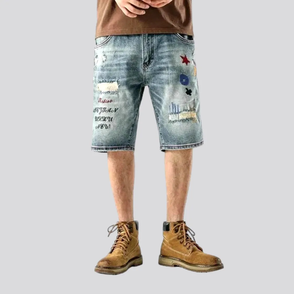 Embroidered whiskered jeans shorts
 for men | Jeans4you.shop