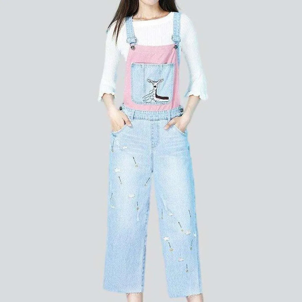 Embroidered women's denim dungaree | Jeans4you.shop